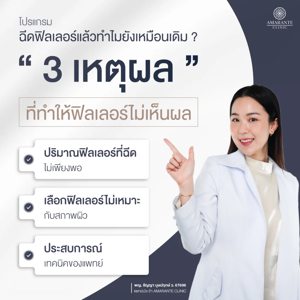 ภาพ infographic อธิบาย 3 เหตุผลที่ทำให้ฉีดฟิลเลอร์ไม่เห็นผล