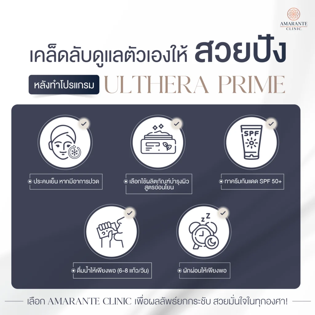 ภาพ infographic อธิบาย เคล็ดลับดูแลตัวเองหลังทำ Ulthera Prime